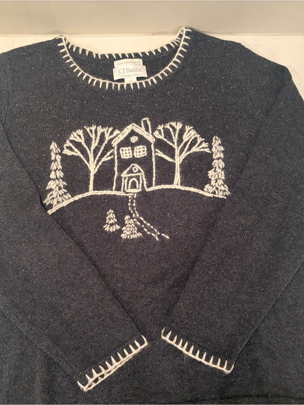 CJ Banks Fisherman Crewneck Sweater with Hand Embellished Accents size XL